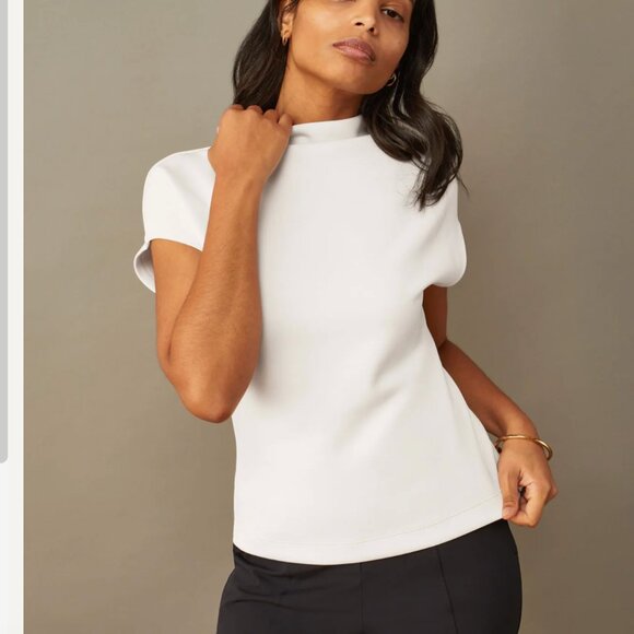 ADAY Cap Sleeve Mock Neck Top, Size Small in White - Picture 1 of 4